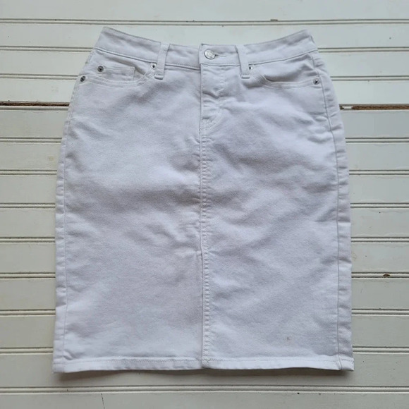 Gap Skirt Womens White Denim Pencil Straight Everyday Neutral stretch Sz 0 - Picture 1 of 11